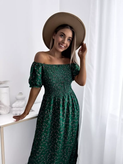 Květinově zelené dámské midi šaty - Oblečení