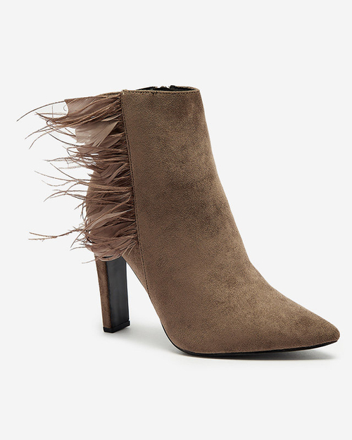 Коричневі жіночі ботильйони на шпильці з пір'ям Cailyy- Footwear