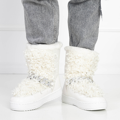 Dámské bílé sněhule s ozdobným svrškem Port-Shoes