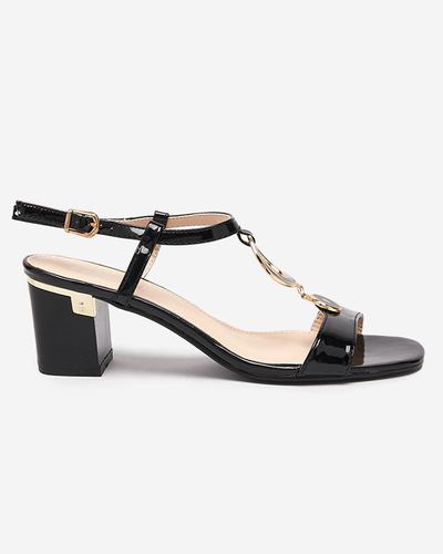 Dámské černé lakované sandály na sloupku Ikkas-Footwear