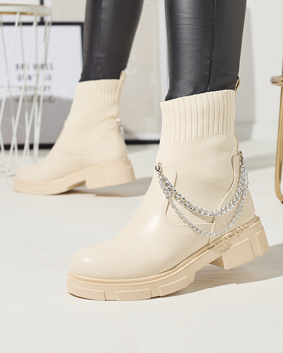 Бежеві жіночі черевики з верхом а'ля носок Foldaf- Footwear