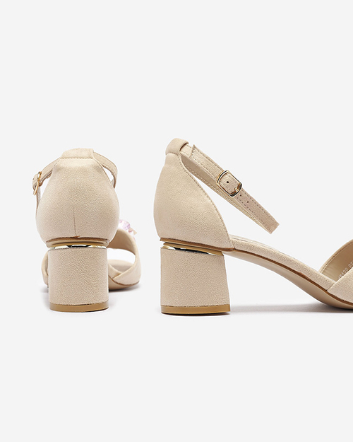 Бежеві жіночі босоніжки на стійці з декоративними кристалами Cerosso- Footwear