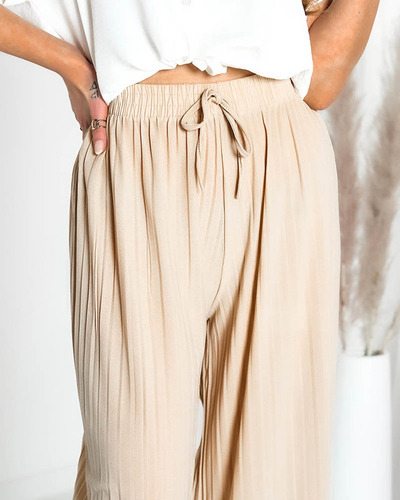 Béžové dámské široké plisované palazzo- Oblečení