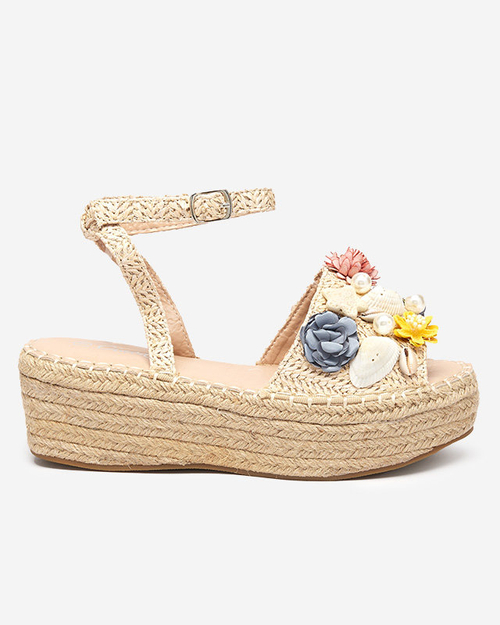 Бежеві жіночі босоніжки a'la еспадрільі з декоративним верхом Soramis - Взуття