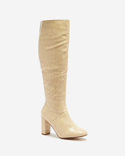 Dámské kozačky na jehle s reliéfem v béžové barvě Mastiu- Obuv