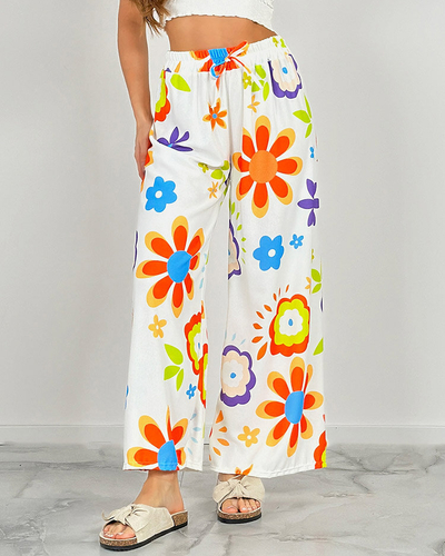 Royalfashion Dámské široké kalhoty z květinové látky