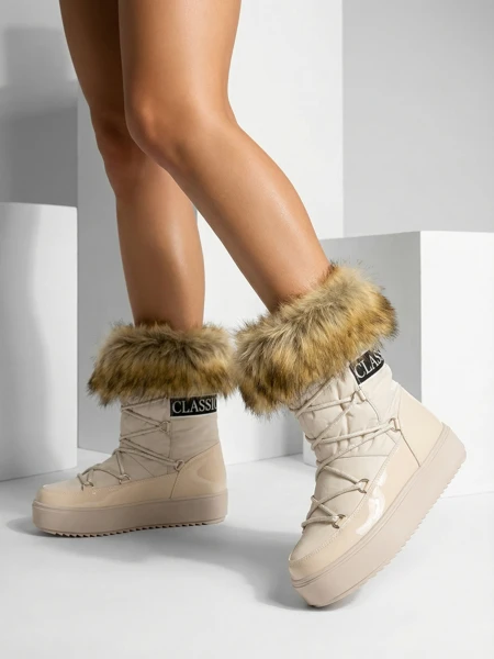 Royalfashion Béžové nazouvací boty a'la snow boots for women Gomllo