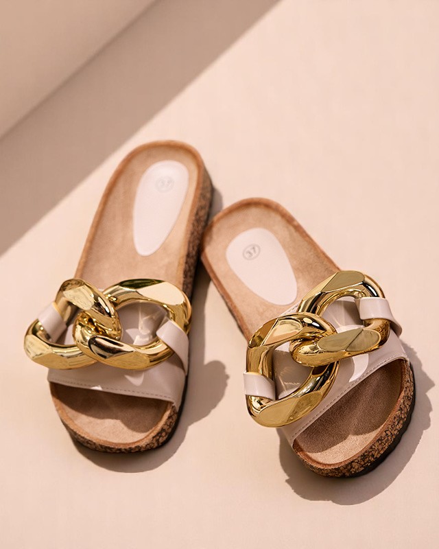 Dámské béžové pantofle se zdobením Sofig-Footwear