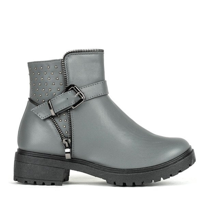 Szare botki na płaskim obcasie Oh Lala - Obuwie