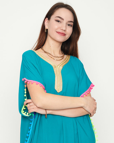 Dámská zelená letní plážová tunika s bambulkami - Oblečení