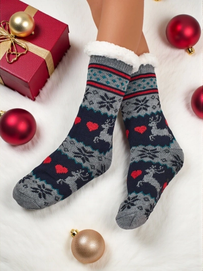 Dámské Ponožky Aurora Vícebarevné Pletené S Hřejivým Kožíškem