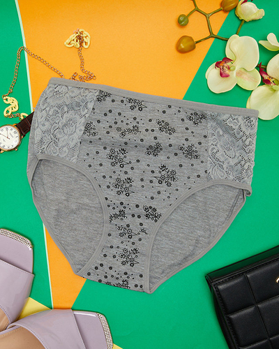 Šedé dámské bavlněné kalhotky s potiskem PLUS SIZE - Spodní prádlo