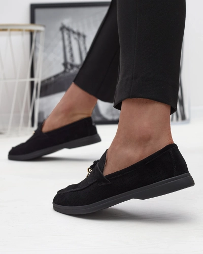 Dámské ažurové mokasíny se zlatým zdobením v černé barvě Sulewia- Obuv