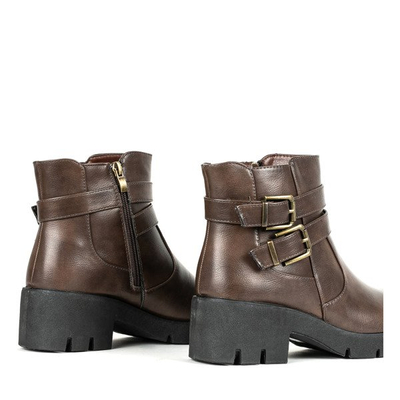 Brązowe botki na niskim słupku Domeferra - Obuwie