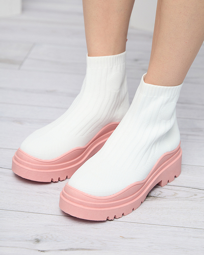 Dámské kozačky na silnější podrážce v bílé a růžové barvě Korlic-Shoes