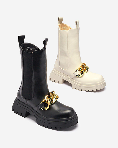 Dámské kozačky s řetízkem v černé barvě Evves- Obuv