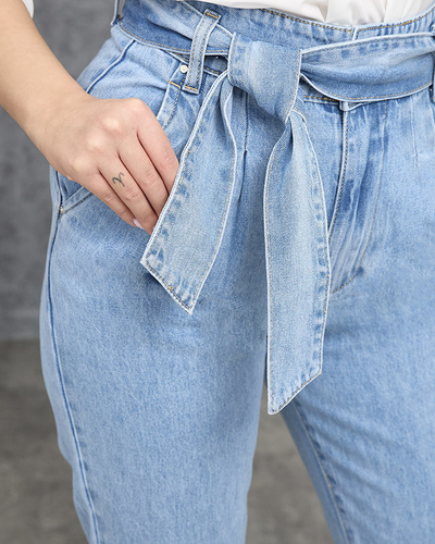 Жіночі сині мамині джинси paperbag із завищеною талією - Одяг