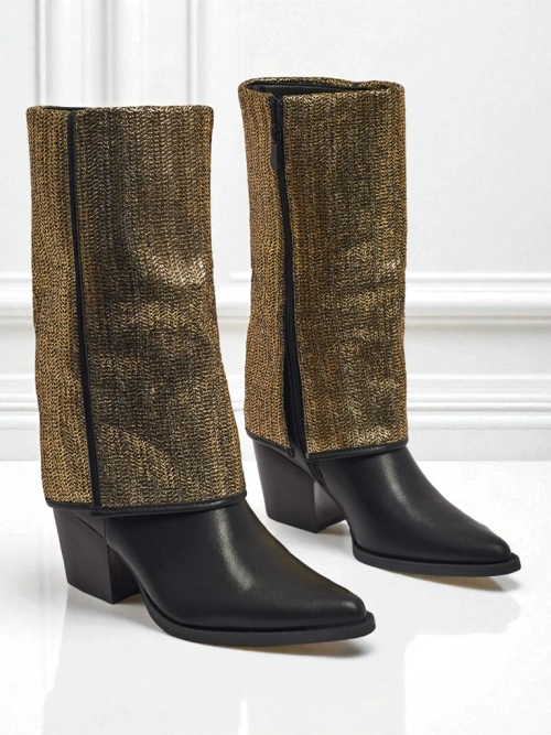 Жіночі ботильйони з екошкіри на підборах-стовпчику з декоративною халявою Virelia