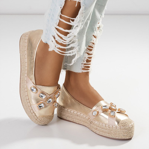Золоті жіночі еспадрильї на платформі зі стразами Erilla