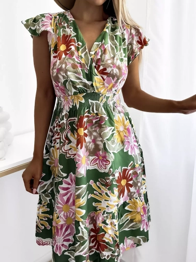 Жіноча міні-сукня з квітковим принтом зеленого кольору - Одяг