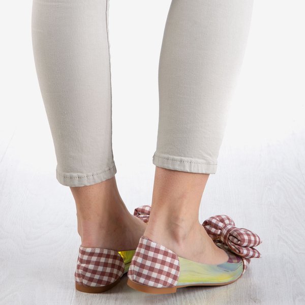 Růžové kostkované dámské baleríny s lukem Carol - obuv 1