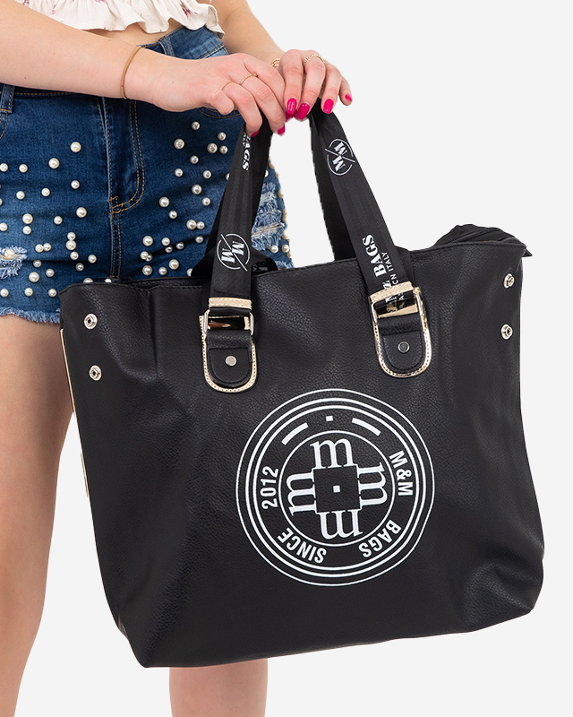 Velká černá dámská kabelka s nápisy - Doplňky