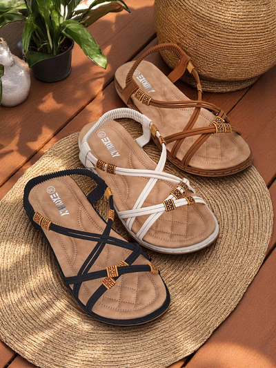 Dámské sandály Royalfashion Cressida camel ploché pohodlné kůže eco léto