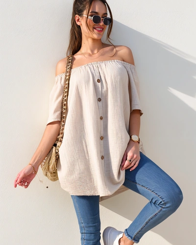 Dámská bavlněná blůza a'la ve španělském stylu s dekorativními knoflíky