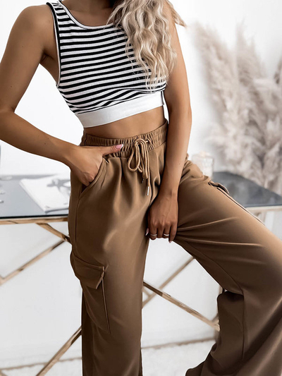 Жіночі широкі брюки а-ля карго з верблюжої шкіри - Одяг