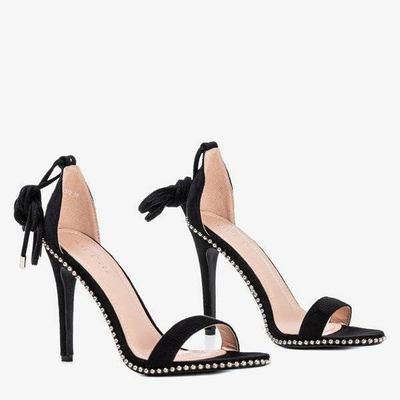 OUTLET Černé vázané sandály na vyšším podpatku Taya - Shoes