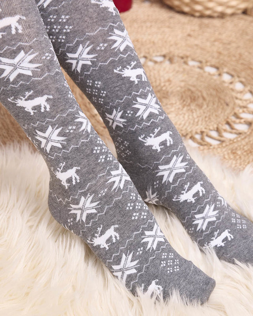 Шкарпетки жіночі різдвяні вище коліна світло-сірі - Нижня білизна