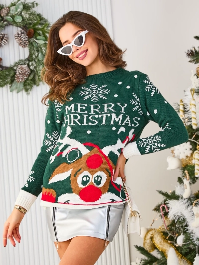Royalfashion Dámský bílý vánoční svetr se sobem
