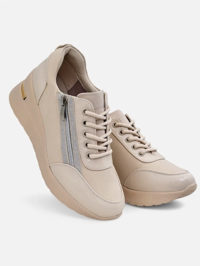 Dámské sneakersy klínkové HeraBea béžové z ekologické kůže 6,5 cm se zipem