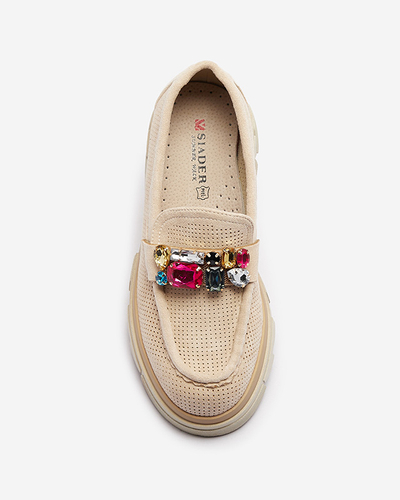 Бежеві ажурні жіночі мокасини з декором Bokkso- Footwear