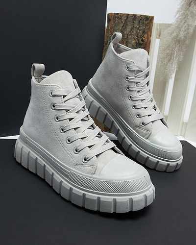 Світло-сірі жіночі спортивні черевики на шнурівці а-ля кросівки Netara - Взуття