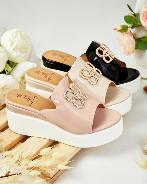 Royalfashion Лаковані жіночі шльопанці на підборах Sailla