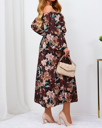 Royalfashion Чорно-коричнева квіткова максі-сукня для жінок