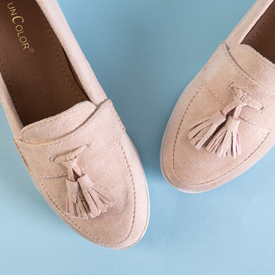 Atrugiel práškové dámské mokasíny se střapci - obuv