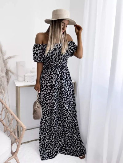 Černé dámské maxi šaty s květinovým vzorem - Oblečení