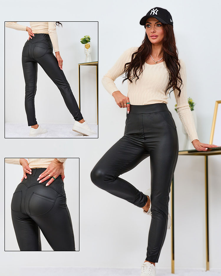 Royalfashion Dámské tregíny z ekokůže v černé barvě