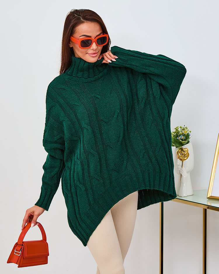 Royalfashion Dámský kobaltový asymetrický svetr s rolákem