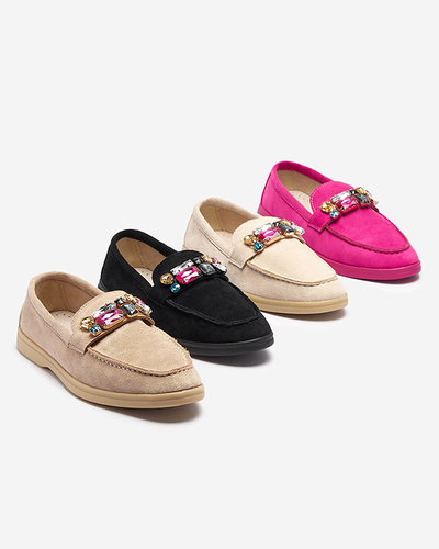 Бежеві жіночі мокасини з екозамші з декоративними кристалами Nellens- Footwear