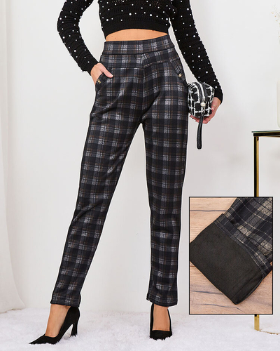 Royalfashion Сіро-коричневі жіночі утеплені лосини в клітинку