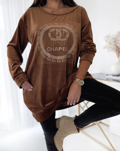 Royalfashion Dámská tunika se zirkony ve velbloudí barvě