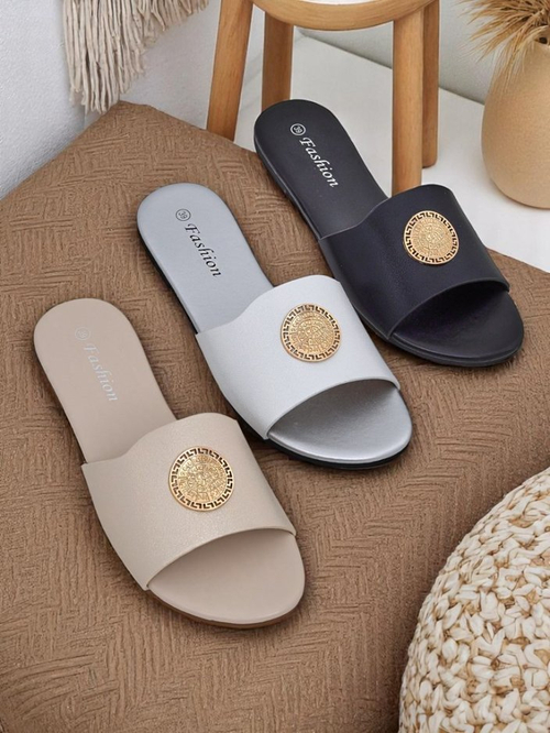 Royalfashion Жіночі шльопанці на плоскій підошві Golden Slip