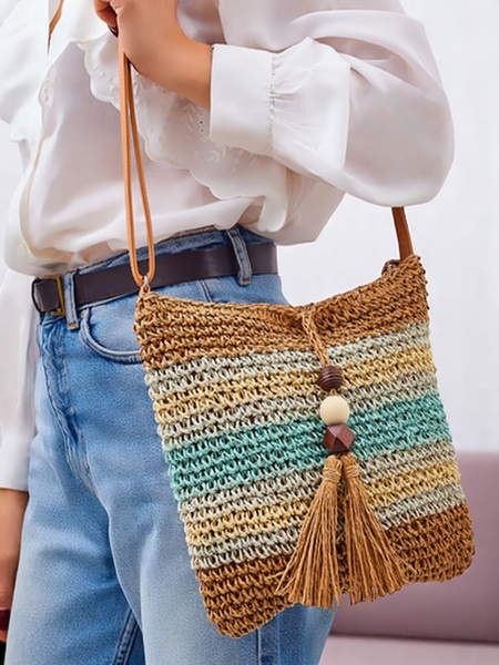 Royalfashion Malá dámská slámová kabelka s proužkem Mini