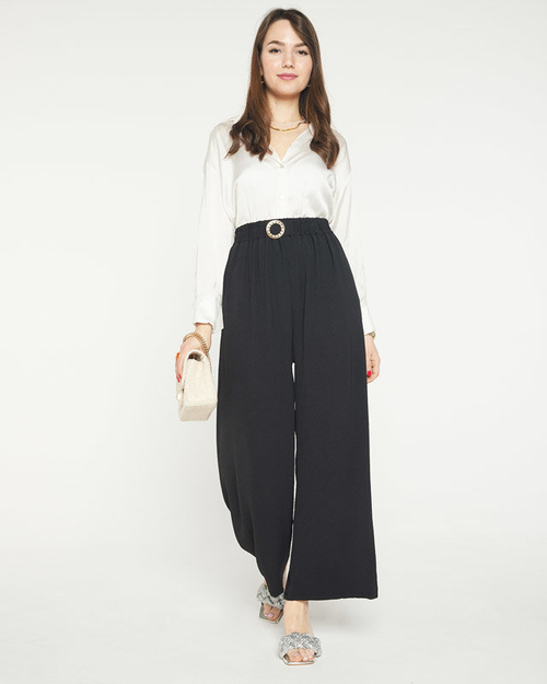 Чорні жіночі штани палаццо з прикрасою