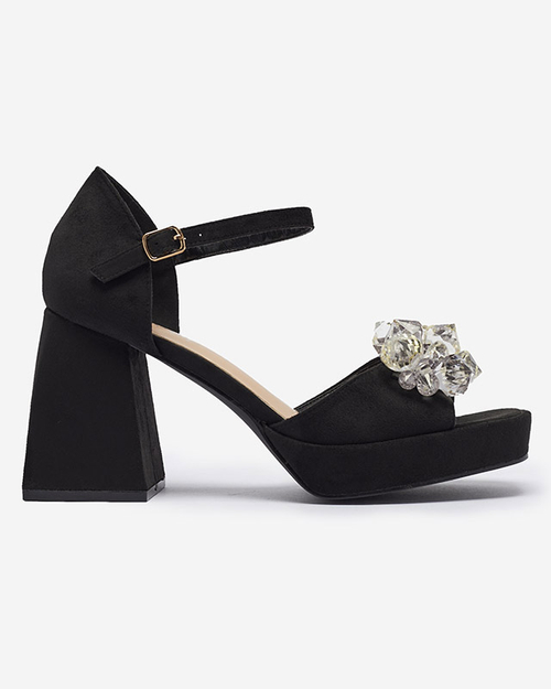 Чорні жіночі босоніжки на масивній танкетці з кристалами Celidi - Взуття