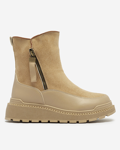 Světle hnědé dámské kozačky s plochým podpatkem Mefina- Obuv