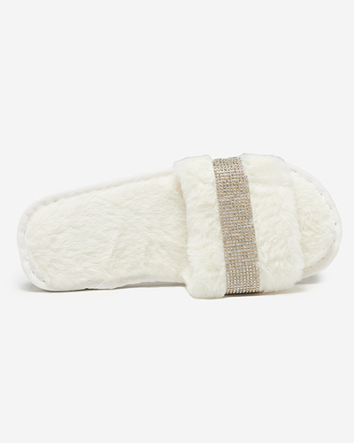 Dámské bílé kožešinové pantofle s kubickými zirkony Tiko - Obuv